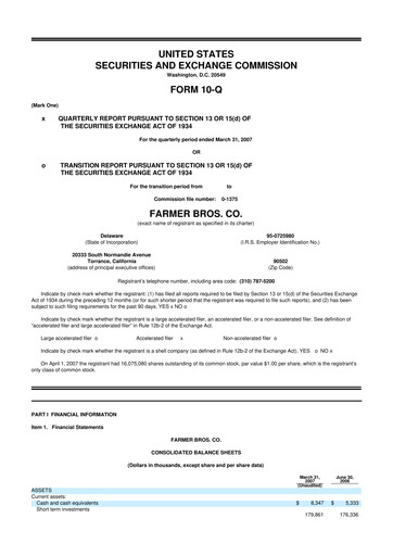 Thumbnail Farmer Brothers
 10-Q Quarterly Report FY 