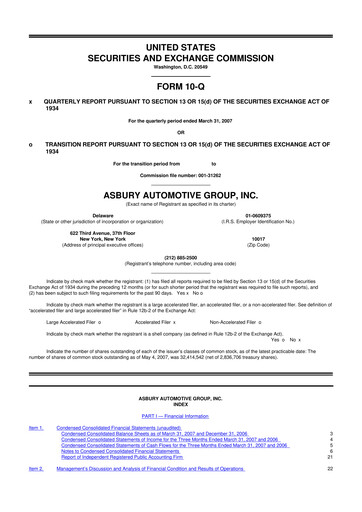 Thumbnail Asbury Automotive Group 10-Q Quarterly Report FY 