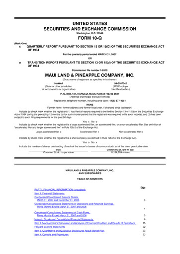 Thumbnail Maui Land & Pineapple Company 10-Q Quarterly Report FY 