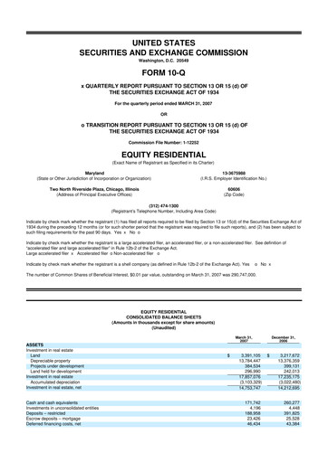 Thumbnail Equity Residential
 10-Q Quarterly Report FY 