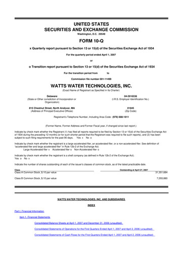 Thumbnail Watts Water Technologies
 10-Q Quarterly Report FY 