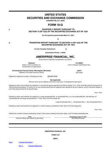 Thumbnail Ameriprise Financial
 10-Q Quarterly Report FY 