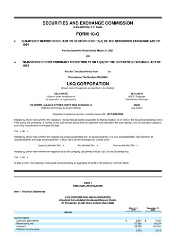 Thumbnail LKQ Corporation 10-Q Quarterly Report FY 