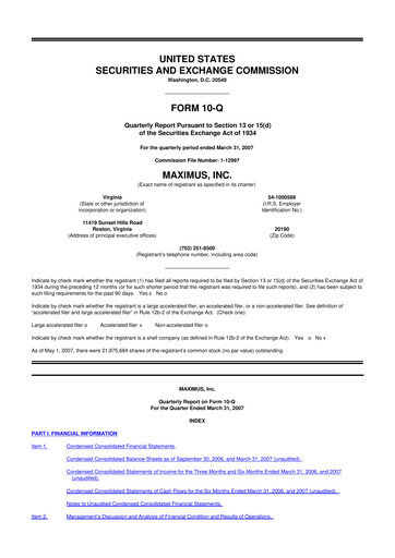 Thumbnail Maximus 10-Q Quarterly Report FY 