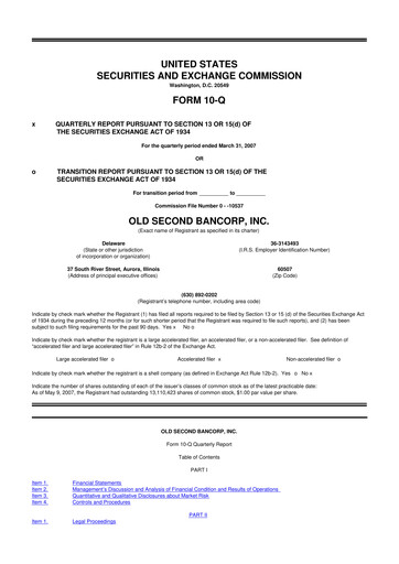 Vorschaubild Old Second Bancorp 10-Q Quartalsbericht  