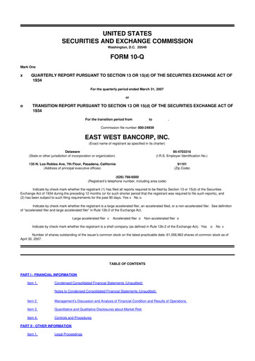 Thumbnail East West Bancorp
 10-Q Quarterly Report FY 