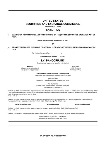 Thumbnail Stock Yards Bancorp 10-Q Quarterly Report FY 