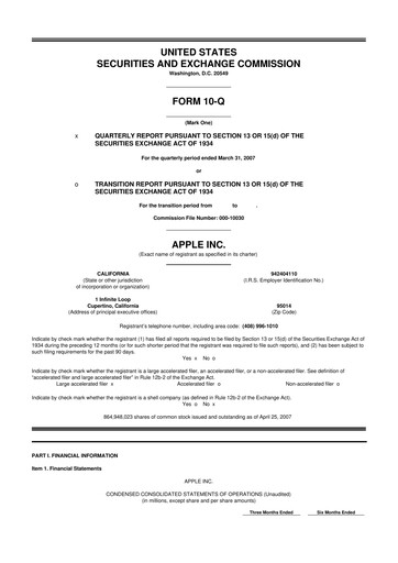 Thumbnail Apple 10-Q Quarterly Report FY 