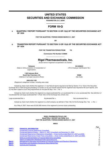 Thumbnail Rigel Pharmaceuticals 10-Q Quarterly Report FY 