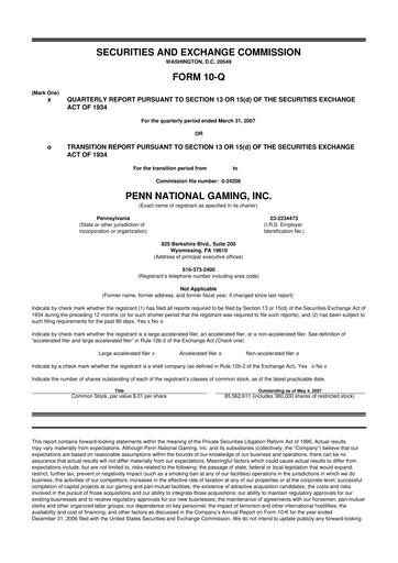 Thumbnail PENN Entertainment
 10-Q Quarterly Report FY 