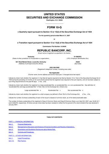 Thumbnail Republic Bank 10-Q Quarterly Report FY 