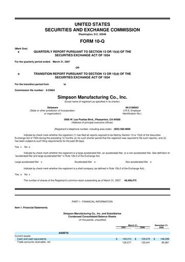 Thumbnail Simpson Manufacturing Company
 10-Q Quarterly Report FY 
