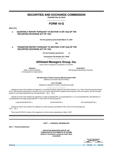 Thumbnail Affiliated Managers Group 10-Q Quarterly Report FY 
