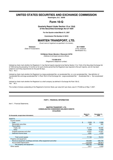 Thumbnail Marten Transport 10-Q Quarterly Report FY 