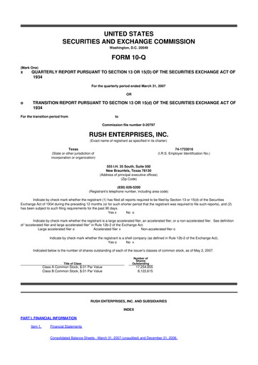 Thumbnail Rush Enterprises
 10-Q Quarterly Report FY 