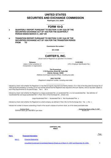 Thumbnail Carter's 10-Q Quarterly Report FY 