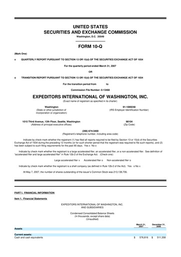Thumbnail Expeditors International 10-Q Quarterly Report FY 