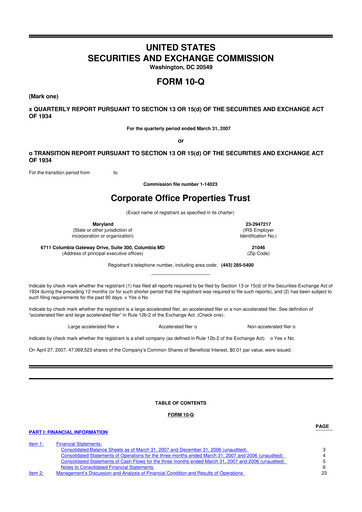 Miniature COPT Defense Properties 10-Q Rapport trimestriel  
