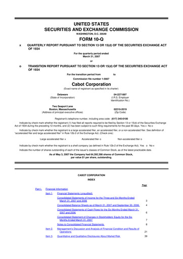 Thumbnail Cabot Corporation
 10-Q Quarterly Report FY 