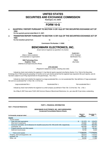 Vorschaubild Benchmark Electronics
 10-Q Quartalsbericht  