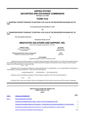 Miniature Innovative Solutions and Support 10-Q Rapport trimestriel  