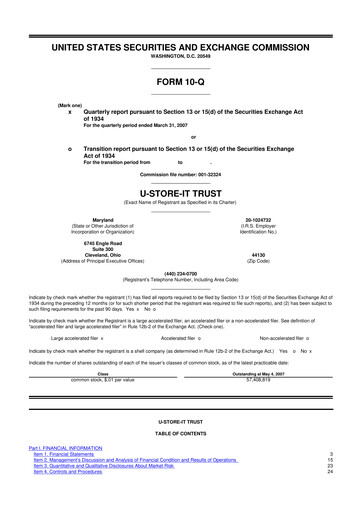 Thumbnail CubeSmart
 10-Q Quarterly Report FY 