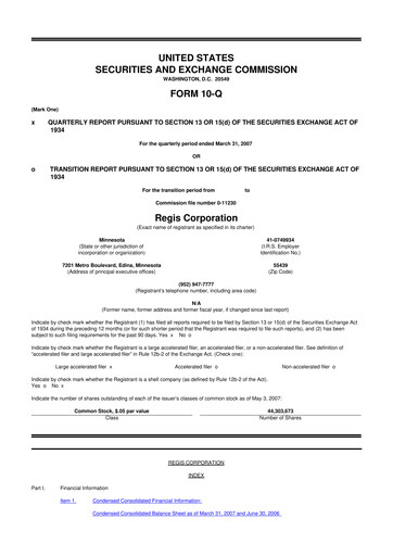 Thumbnail Regis Corporation
 10-Q Quarterly Report FY 