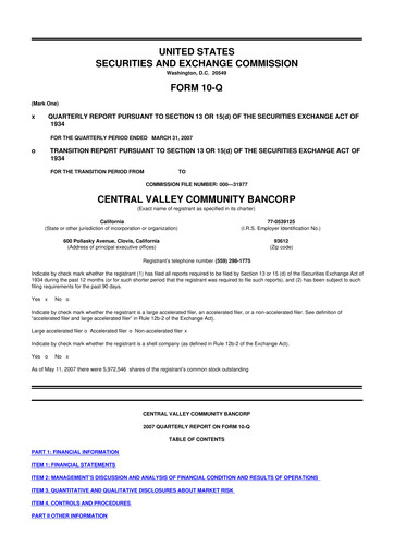 Thumbnail Community West Bancshares 10-Q Quarterly Report FY 