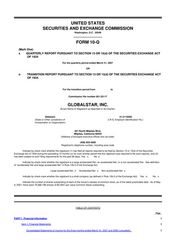 Thumbnail Globalstar
 10-Q Quarterly Report FY 