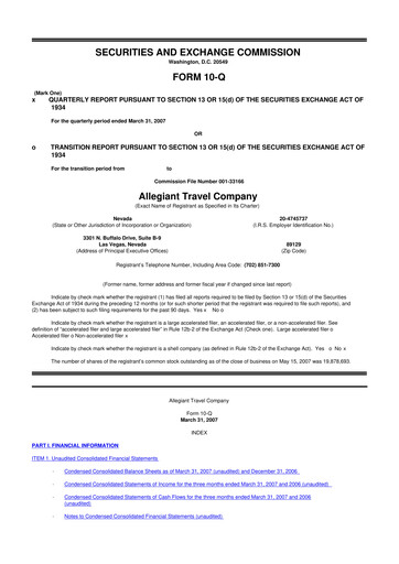 Thumbnail Allegiant Travel Company 10-Q Quarterly Report FY 