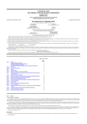 Thumbnail Haemonetics 10-K Annual Report 