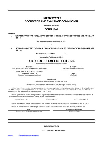 Miniature Red Robin
 10-Q Rapport trimestriel  