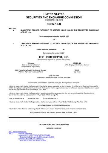 Thumbnail Home Depot 10-Q Quarterly Report FY 