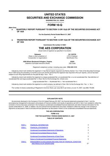 Thumbnail AES 10-Q Quarterly Report FY 