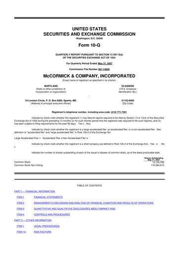 Thumbnail McCormick & Company
 10-Q Quarterly Report FY 