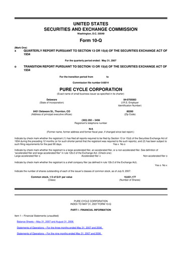 Thumbnail Pure Cycle (water) 10-Q Quarterly Report FY 