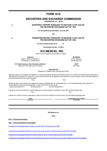 Miniature ICU Medical
 10-Q Rapport trimestriel  