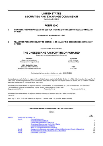 Thumbnail The Cheesecake Factory
 10-Q Quarterly Report FY 