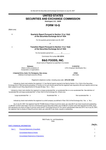 Miniature B&G Foods

 10-Q Rapport trimestriel  