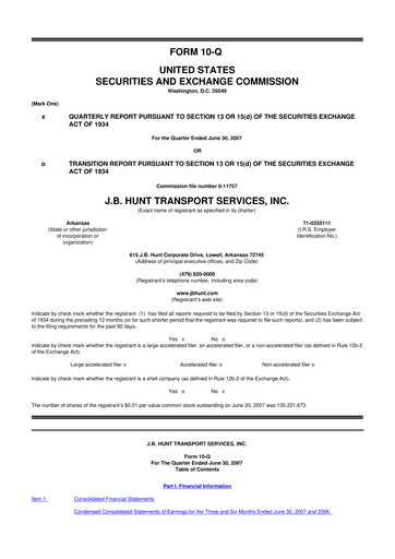 Thumbnail J. B. Hunt
 10-Q Quarterly Report FY 