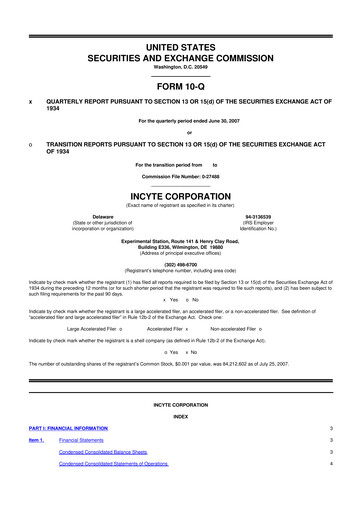 Thumbnail Incyte 10-Q Quarterly Report FY 
