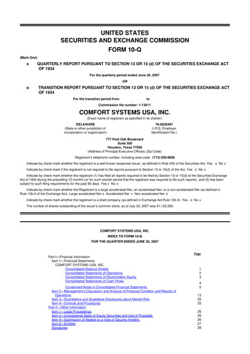 Thumbnail Comfort Systems USA 10-Q Quarterly Report FY 