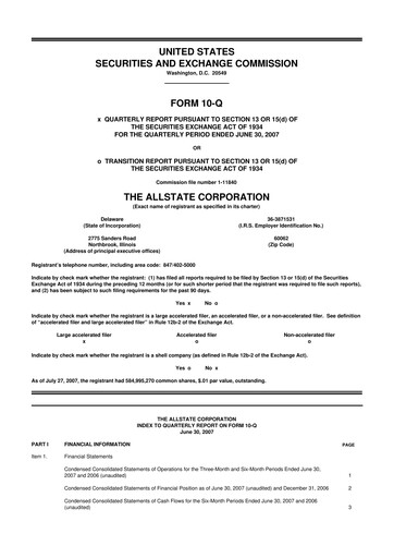 Thumbnail Allstate 10-Q Quarterly Report FY 