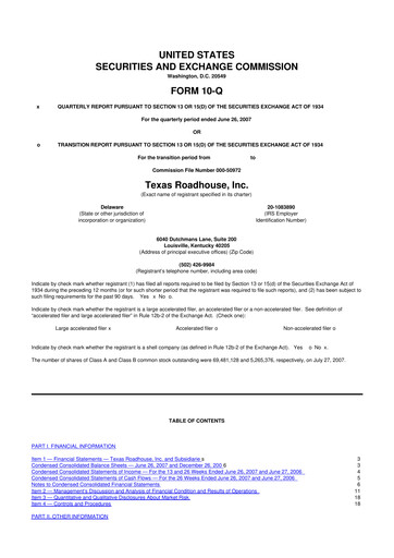 Thumbnail Texas Roadhouse
 10-Q Quarterly Report FY 