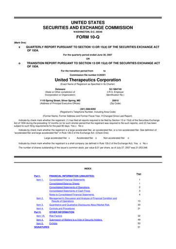 Thumbnail United Therapeutics 10-Q Quarterly Report FY 