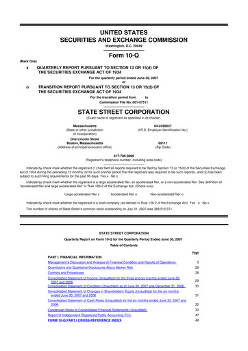 Thumbnail State Street Corporation
 10-Q Quarterly Report FY 