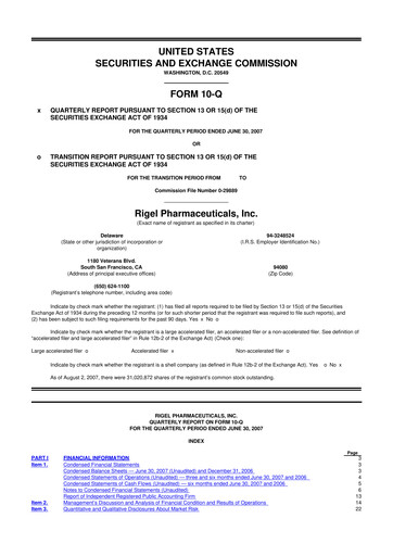 Thumbnail Rigel Pharmaceuticals 10-Q Quarterly Report FY 