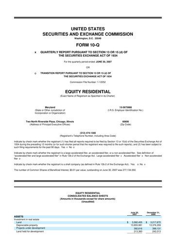 Thumbnail Equity Residential
 10-Q Quarterly Report FY 