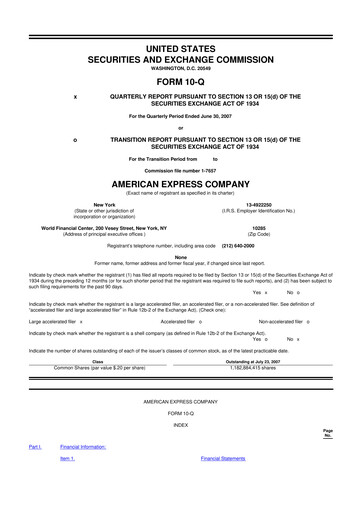 Thumbnail American Express 10-Q Quarterly Report FY 