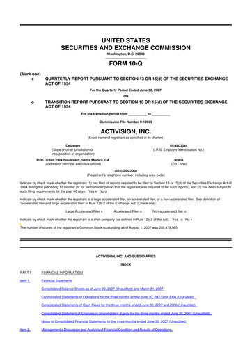 Thumbnail Activision Blizzard 10-Q Quarterly Report FY 